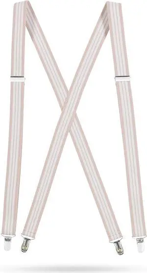 Hold'Em X-Back Men's Suspenders, Adjustable and Stretchable Suspenders for Men, Durable Straight Clip-on Suspenders, Men Accessories for Casual and Formal Outfits, Beige & White Stripes