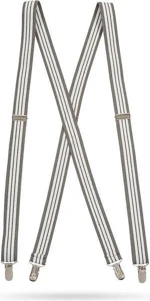 Hold'Em X-Back Men's Suspenders, Adjustable and Stretchable Suspenders for Men, Durable Straight Clip-on Suspenders, Men Accessories for Casual and Formal Outfits, Gray and White Stripes