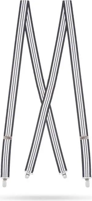 Hold'Em X-Back Men's Suspenders, Adjustable and Stretchable Suspenders for Men, Durable Straight Clip-on Suspenders, Men Accessories for Casual and Formal Outfits, Navy and White Stripes