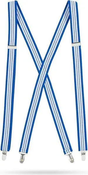Hold'Em X-Back Men's Suspenders, Adjustable and Stretchable Suspenders for Men, Durable Straight Clip-on Suspenders, Men Accessories for Casual and Formal Outfits, Royal Blue & White Stripes
