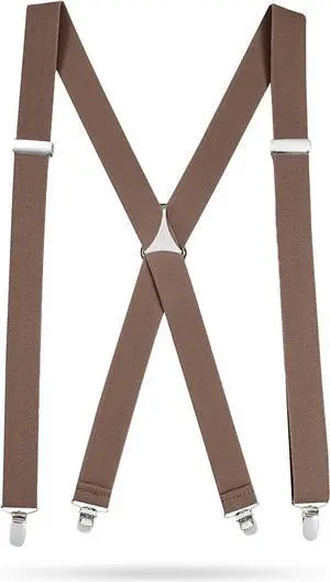 Hold'Em X-Back Men's Suspenders, Adjustable and Stretchable Suspenders for Men, Durable Straight Clip-on Suspenders, Men Accessories for Casual and Formal Outfits, 46 inches, Tan