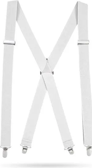 Hold'Em X-Back Men's Suspenders, Adjustable and Stretchable Suspenders for Men, Durable Straight Clip-on Suspenders, Men Accessories for Casual and Formal Outfits, 54 inches, White