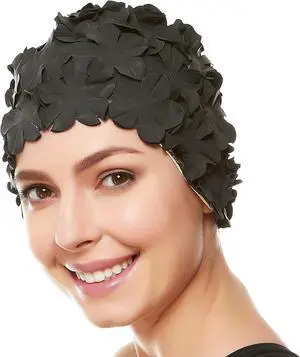 Beemo Floral Petal Ladies Bathing Swim Cap - Black