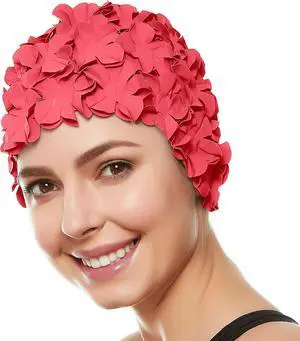 Beemo Floral Petal Ladies Bathing Swim Cap - Coral Pink