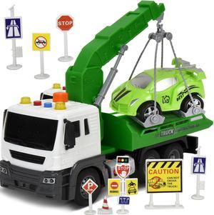 BeemoTow Truck Toys for 3 Year Old Boys, Toy Trucks Outside Play Equipment for Kids, Indoor and Outdoor Toys with Claw Machine, Control Shovel Handle, Rubber Tire Tracks