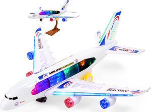Bump & Go Airplane Toy for Kids - Battery-Operated Toys, Passenger Big Plane with LED Lights & Music, Model Replica Airplanes for Boys - Planes for 3 Year-Old Children & Above