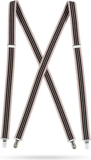 Hold'Em X-Back Men's Suspenders, Adjustable and Stretchable Suspenders for Men, Durable Straight Clip-on Suspenders, Men Accessories for Casual and Formal Outfits, Beige and Black Stripes