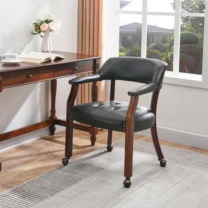 ASARUDA Office Desk Chairs with Wheels and Solid Wood Legs, Classic Swivel Accent Chairs Upholstered with Breathing Leather