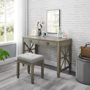 ASARUDA Home Office Computer Desk with Drawers, Solid Wood Study Desk 46 inches Makeup Vanity Console Table for Office Bedroom Living Room, Easy Assembly