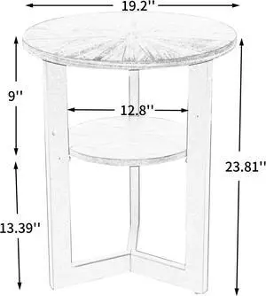 Small Round End Table with Storage Shelf, Circular Solid Wood Sofa Side Metal Leg, 2-Tier Telephone Table, Nightstand, 24''H x 19.3''D for Living Room Bedroom Entryway