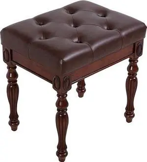ASARUDA Vanity Bench Stool with Padded Cushion, Piano Bench with Solid Wood Carving Legs, Home Chairs Button Breathing Leather Upholstered Seat, 18.5 x 14.2 x 19.1 Easy Assembly