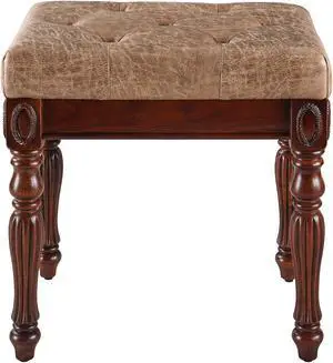 ASARUDA Vanity Bench Stool with Padded Cushion, Piano Bench with Solid Wood Carving Legs, Home Chairs Button Breathing Leather Upholstered Seat, 18.5 x 14.2 x 19.1 Easy Assembly Light brown