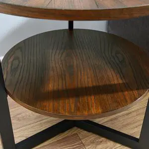 ASARUDA Large Round End Table with Storage Shelf, Rustic Circular Sofa Side Black Metal Legs, Solid Wood Nightstand, Telephone for Living Room, Bedroom, 25.2''D x 24''H Brown