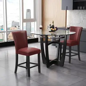 ASARUDA Counter Chairs, Set of 2 Bar Stool with Back, 40 Dinning Chairs with Waterproof Surface and Solid Wood Legs, Breathing Leather, Upholstered Chairs,Holds up to 250 Lbs Burgundy