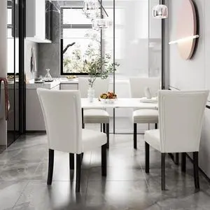 ASARUDA Black Parsons Chairs Faux Leather Upholstered Dining Room Chairs, Accent Parson Chairs Dining Chairs Kitchen Chairs Set of 2 White