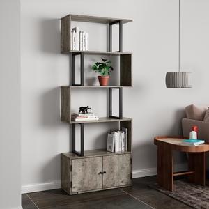 4-tire Bookshelf with Large Drawer, S-Design Corner Bookcase, Storage Rack, Display Shelf, Plant Standing Shelf, Easy Assembly, for Living Room, Bedroom, Office, Blank Wall