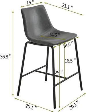 ASARUDA Counter Chairs Set of 2, 25H Seat Bar Stools Chairs with Metal Legs, Dinning Chairs with Upholstered Seat and Footrest, Holds 250 Lbs, Easy Assembly for Living Room, Kitchen, Office Black Gray