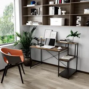 ASARUDA Computer Desk with Monitor Stand, Home Office Table with Storage Shelf, Rustic Bookcase, 54 Small Desk for Writing Working Drawing Gaming Retro and Black TF-PGDSZ-20401-CM