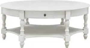 Oval Coffee Tables for Living Room, Round Wood Coffee Table with Storage Drawer and Shelf, Durable Classic Cocktail Table
