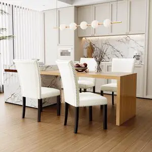 Parsons Chairs Faux Leather Dining Chairs Set of 2, Upholstered Mid Century Modern Kitchen Chairs with Nail-Head Trim
