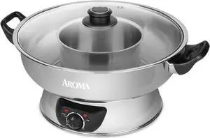 Aroma Stainless Steel Hot Pot, Silver (ASP-600), 5 quart