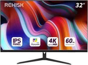 ReHisk 32" inch 4K IPS Computer Monitor 60Hz 3840 x 2160p Ultrawide gaming monitor FreeSync Frameless with HDMI Type C, DC, USB 3.0 178° Viewing angle Build-in Speakers
