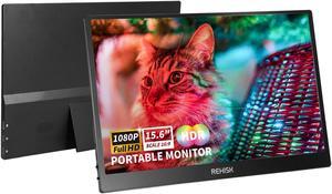 REHISK 15.6 inch Portable Monitor FHD 1080P gaming monitor External Monitor for Laptop with mini HDMI and USB-C for PC Mac Phones PS4/5 Xbox nintendo switch built in 2 speakers Build in stand