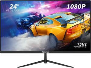 ReHisk 24 inch IPS FHD 1080P 75Hz Gaming Monitor VESA 75*75mm 1ms Response Time FreeSync & G-sync Compatible 24 inch monitor with HDMI 1.4 DisplayPort 1.2 computer monitor Low-Blue Light