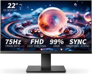 22 inch Computer Monitor FHD 1080P Desktop Display 75Hz with HDMI VGA Ports LED Monitor Ultra Thin Bezel/Eye Care/Ergonomic Tilt for PC VESA Mounting