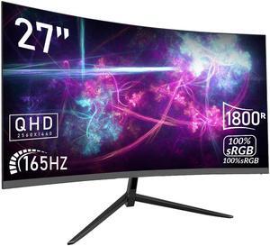 27 Inch QHD 2K(2560 x 1440) Curved Gaming Monitor 165Hz 1ms Fast IPS Computer Monitor, DP/HDMI,VESA Mount, 120% sRGB HDR Eye Care Metal Stand