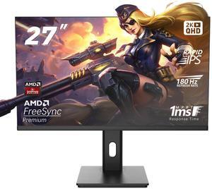 27" IPS 180Hz Gaming Monitor, 0.5ms Response time, 2560x1440, 320 Nits, 100% sRGB, FreeSync, VESA75*75mm, HDR10, Adjustable Tilt & Swivel computer monitor