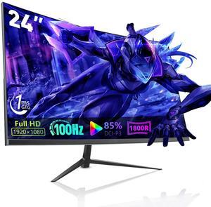 24" FHD Curved Gaming Monitor, 100Hz, 3ms, Free-Sync, 91% DCI-P3, Built-in 2W Speakers, HDMI/DP/USB-A