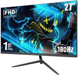 27" FHD 1080P gaming Monitor, 180Hz Refresh Rate, 1ms Response Time, FreeSync & G-Sync Compatible, VESA Mountable (75mm x 75mm), HDMI/DP/USB-A/Earphone/Power Ports