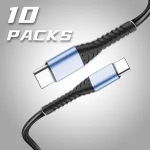 ReHisk 10 Packs USB C to USB C Cable 3ft, Type C Charging Cable 10 Packs for MacBook Pro, iPad Pro, iPad Air, Galaxy S20, Pixel, Switch, LG, and More (Black 10 Packs)