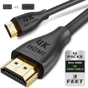 ReHisk 10 Packs High-Speed Mini HDMI to HDMI Cable 3 Feet, HDMI to Mini HDMI 10 Packs 4K Ready (Black 10 Packs) for portable monitor