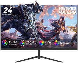 ReHisk 24 inch IPS FHD 1080P 100Hz Gaming Monitor VESA 75*75mm 1ms Response Time FreeSync & G-sync Compatible 24 inch monitor with HDMI2.0 DisplayPort 1.2 computer monitor Low-Blue Light