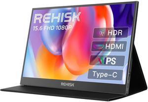 ReHisk 15.6 inch Portable Monitor IPS FHD 1080P HDR gaming monitor for laptop with HDMI USB-C Computer Second External Monitor Eye Care dual speakers black for PC Phone PS4 Xbox