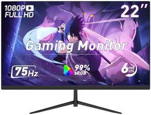 22 Inch Computer Monitor FHD 1080P gaming monitor Desktop Display 75HZ Ultra Thin Bezel Ergonomic Tilt for PC VESA Mounting with HDMI VGA Ports