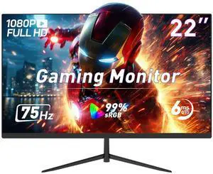 22 inch Computer Monitor FHD 1080P Desktop Display 75Hz with HDMI VGA Ports LED Monitor Ultra Thin Bezel/Eye Care/Ergonomic Tilt for PC VESA Mounting
