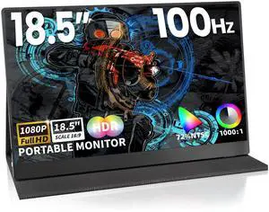 18.5 inch Portable Monitor, 100HZ 120% sRGB 1080P FHD IPS Large Portable Monitor For Laptop USB C Mini HDMI HDR Laptop Monitor With Kickstand For Mac PC Xbox PS4/5 Switch Travel Monitor 75x75 VESA