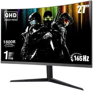 27 Inch QHD 2K(2560 x 1440) Curved Gaming Monitor 165Hz 1ms Fast Computer Monitor, DP/HDMI,VESA Mount, 120% sRGB HDR Eye Care Metal Stand