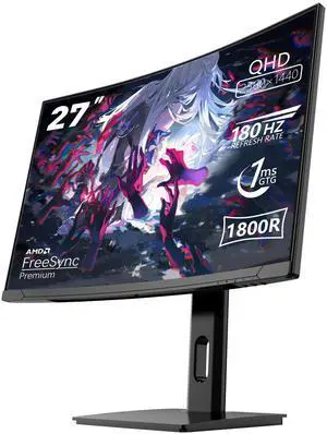 27"2K QHD Gaming Monitor 2560p,180Hz Refresh,1ms Response, Adaptive Sync, Dual HDMl2.1 & DP1.4, Ultra-Thin Narrow Bezel, Tilt Adjustable Design