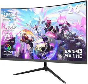REHISK 24 Inch FHD 100Hz Curved Gaming Monitor, 1080P Fast IPS Frameless Computer Monitor with Adaptive Sync, Eye Care PC Gamer Monitor,HDMIx2, DisplayPort, VESA Mountable, Tilt Adjustable