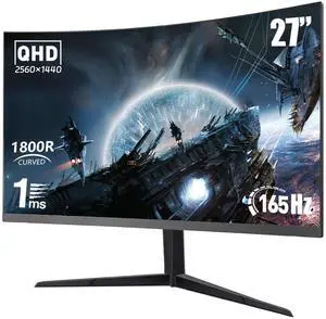 Rehisk 27'' 2K QHD Gaming Monitor - 2560p, 165Hz Refresh, 1ms Response, AdaptiveSync, Dual HDMI & DP1.2, Ultra-Thin Narrow Bezel, Tilt Adjustable Design