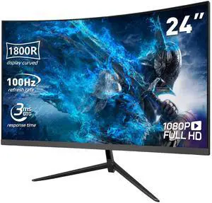 REHISK 24 Curved Gaming Monitor  100Hz, 1ms, FHD, FreeSync, Eye-Care, Ultra-Slim, HDMI & DP, Built-in Speakers, VESA Mount