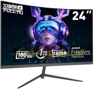 New 24" Curved Gaming Monitor, FHD 1080P, Ips 180Hz Refresh Rate, 1ms Response, AMD FreeSync, Ultra-Slim Design, HDMI/DP, VESA Mountable New 24" Curved Gaming Monitor, FHD 1080P, Ips 180Hz Refresh Rate, 1ms Response, AMD FreeSync, Ultra-Slim Design, HDMI/DP, VESA Mountable