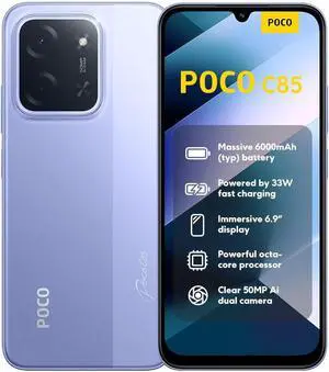 XIAOMI Poco C85 4G LTE (Compatible with Tmobile Tello Mint Metro & Global) Unlocked Dual SIM 6.9" 50MP Model 25078PC3EG International Version (256GB+8GB, Purple) XIAOMI Poco C85 4G LTE (Compatible with Tmobile Tello Mint Metro & Global) Unlocked Dual SIM 6.9" 50MP Model 25078PC3EG International Version (256GB+8GB, Purple)