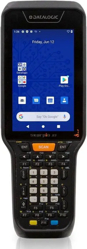Skorpio X5 Handheld, 802.11 a/b/g/n/ac, 4.3 display, BT V5, 3GB RAM/32GB Flash, 38-Key Functional, 2D Imager SR w Green Spot, Android 10, China.