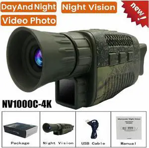 4K Night Vision Monocular Infrared Night Vision Camera 9 Languages 5X Digital Zoom 200M Full Dark Viewing Distance for Hunting NV1000C-4K