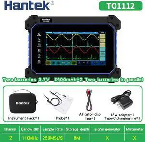 Hantek Handheld Touch Screen Digital Oscilloscope TO1112  portable 110Mhz 2-channels + Multimeter +Signal Generator